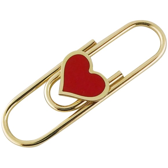 Italian 14K Yellow Gold Red Heart Paperclip Charm Holder or...